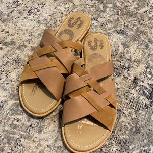 Sorel tan slip on sandal